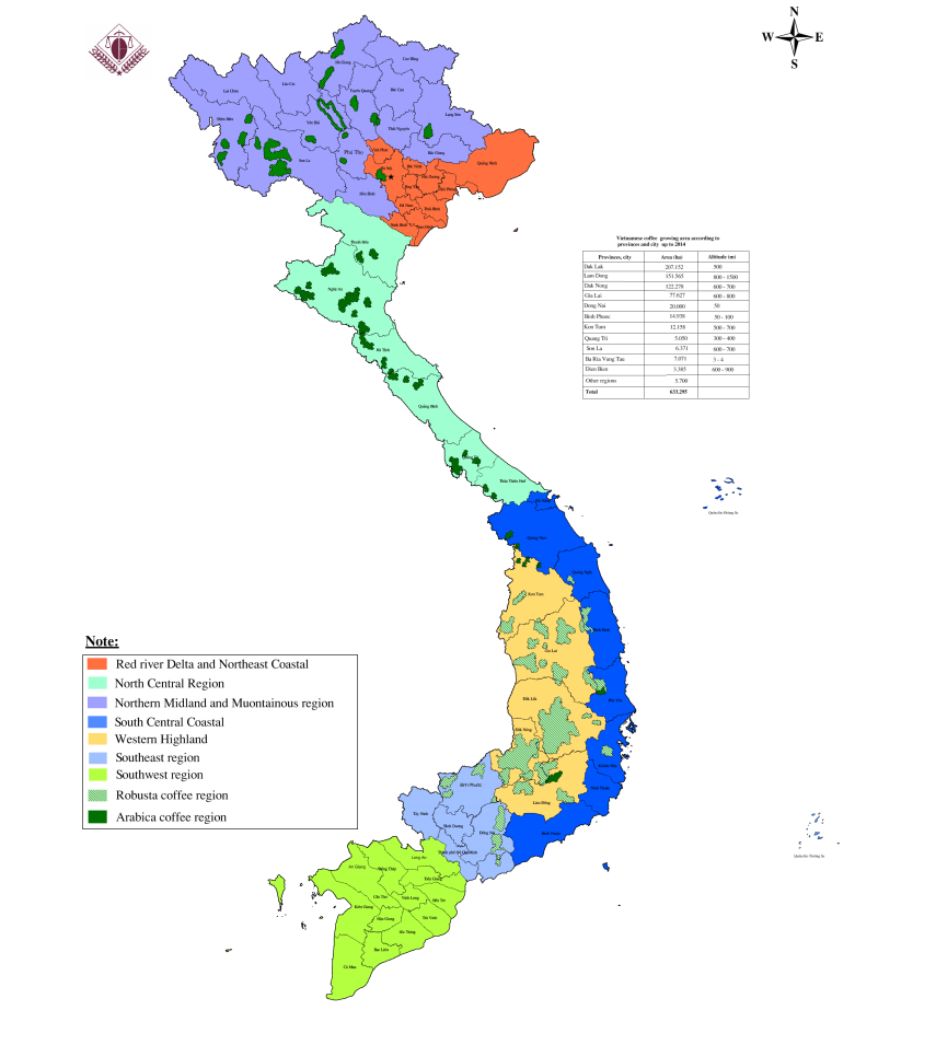 Coffee-producing-area-of-VietNam-2014 Các khu vực trồng cà phê tại Việt Nam (2014)